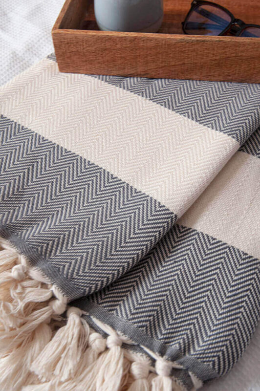 Herringbone-Dark-Grey-Blanket-Extra-Large-Double-King-size-bed-Cotton