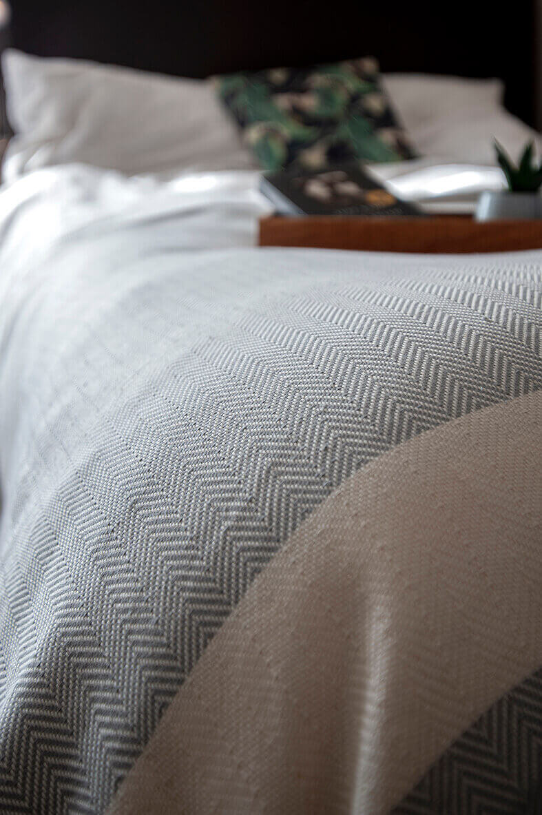 Light Grey Herringbone Throw Hamam Square