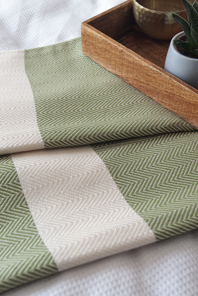 Olive Green Herringbone Throw Hamam Square
