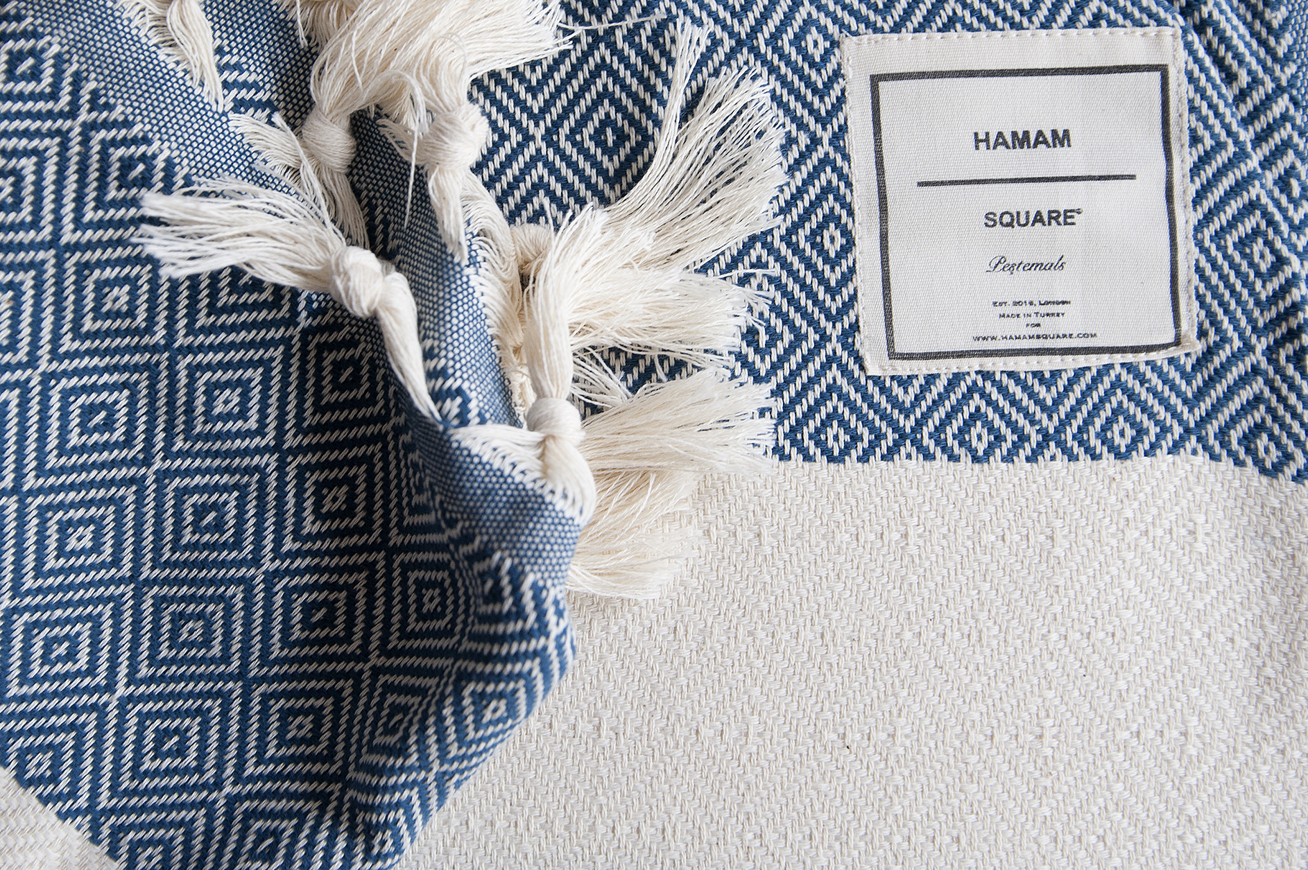 French Navy Diamond Throw Hamam Square, Oversized Blanket For King Size Bed