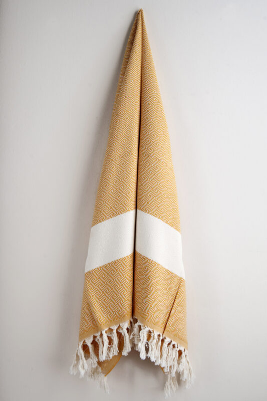 Hamam Square Original Turkish Diamond yellow beach towel