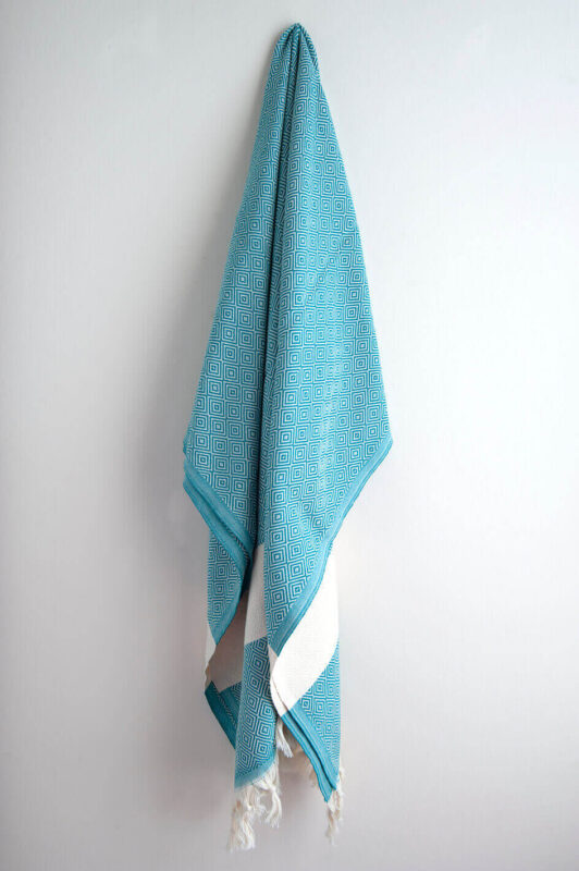 Hamam-Square-Original-Turkish-Peshtemal-Pestemal-Diamond-Cyan-beach-towel