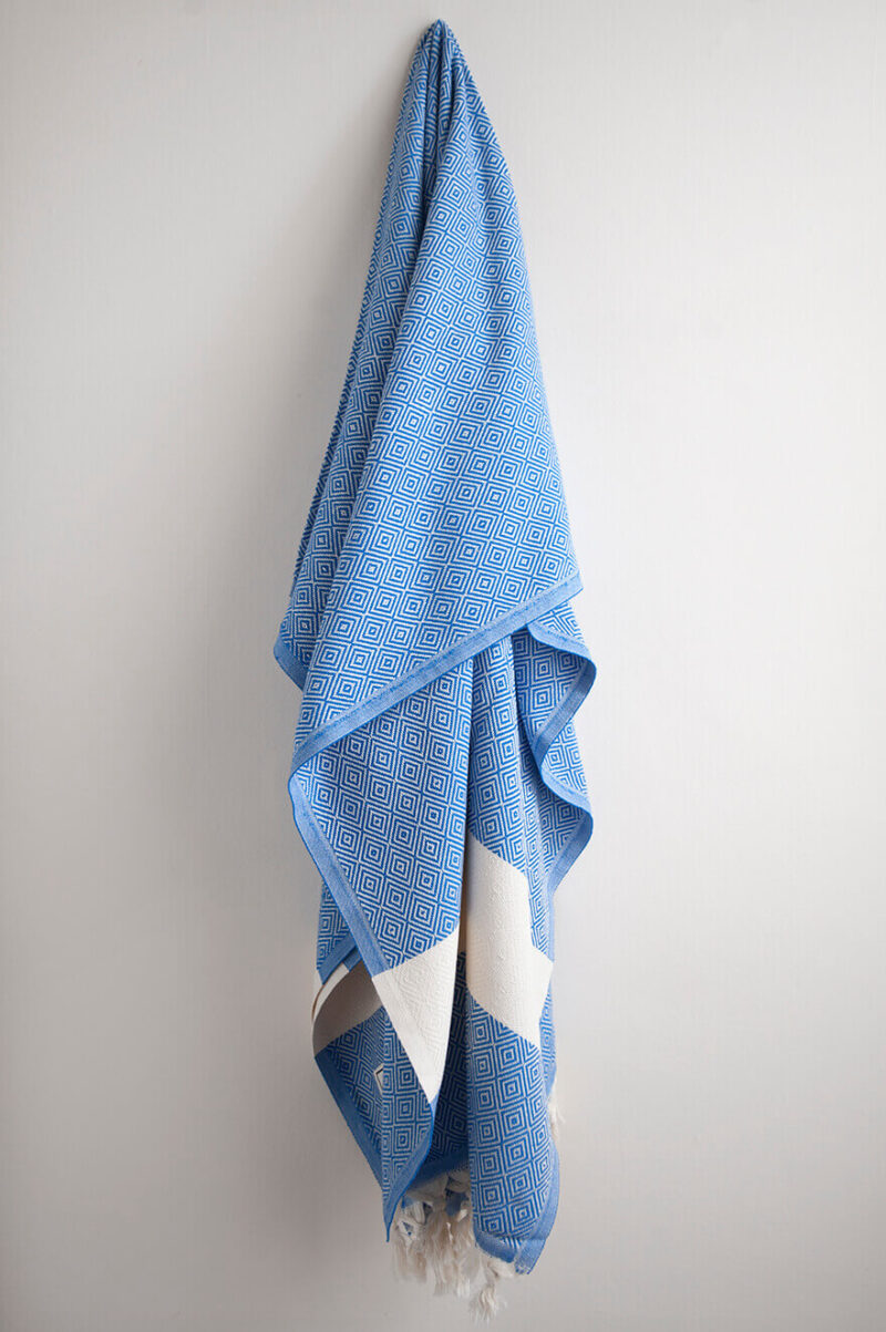 Hamam-Square-Original-Turkish-Peshtemal-Pestemal-Diamond-Royal-Blue-beach-towel