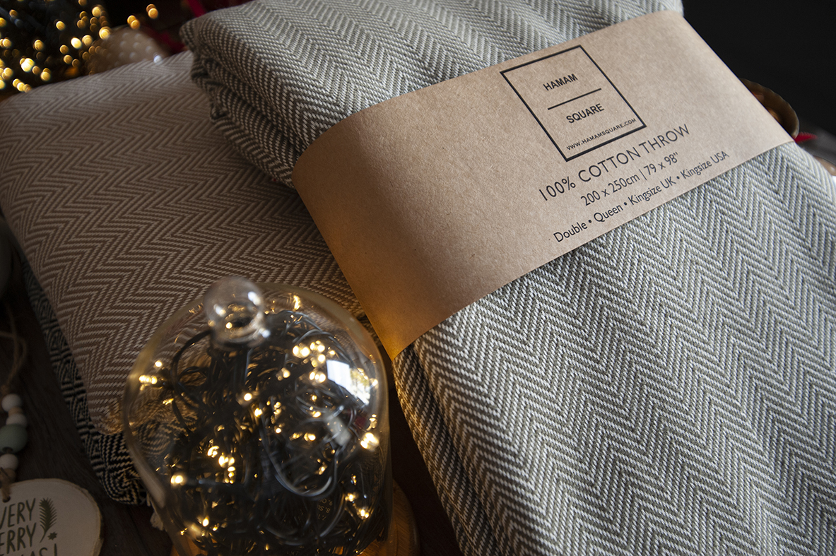 Khaki Green Herringbone Throw Hamam Square