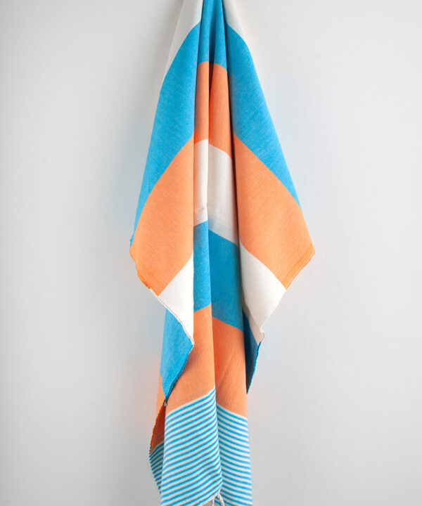 Hamam-Square-Original-Turkish-Peshtemal-Pestemal-Coton-Orange-Turquoise-beach-towel