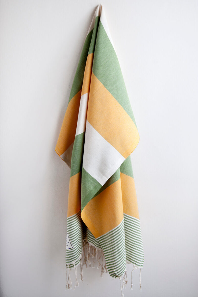 Hamam-Square-Original-Turkish-Peshtemal-Pestemal-Coton-Yellow-Green-beach-towel