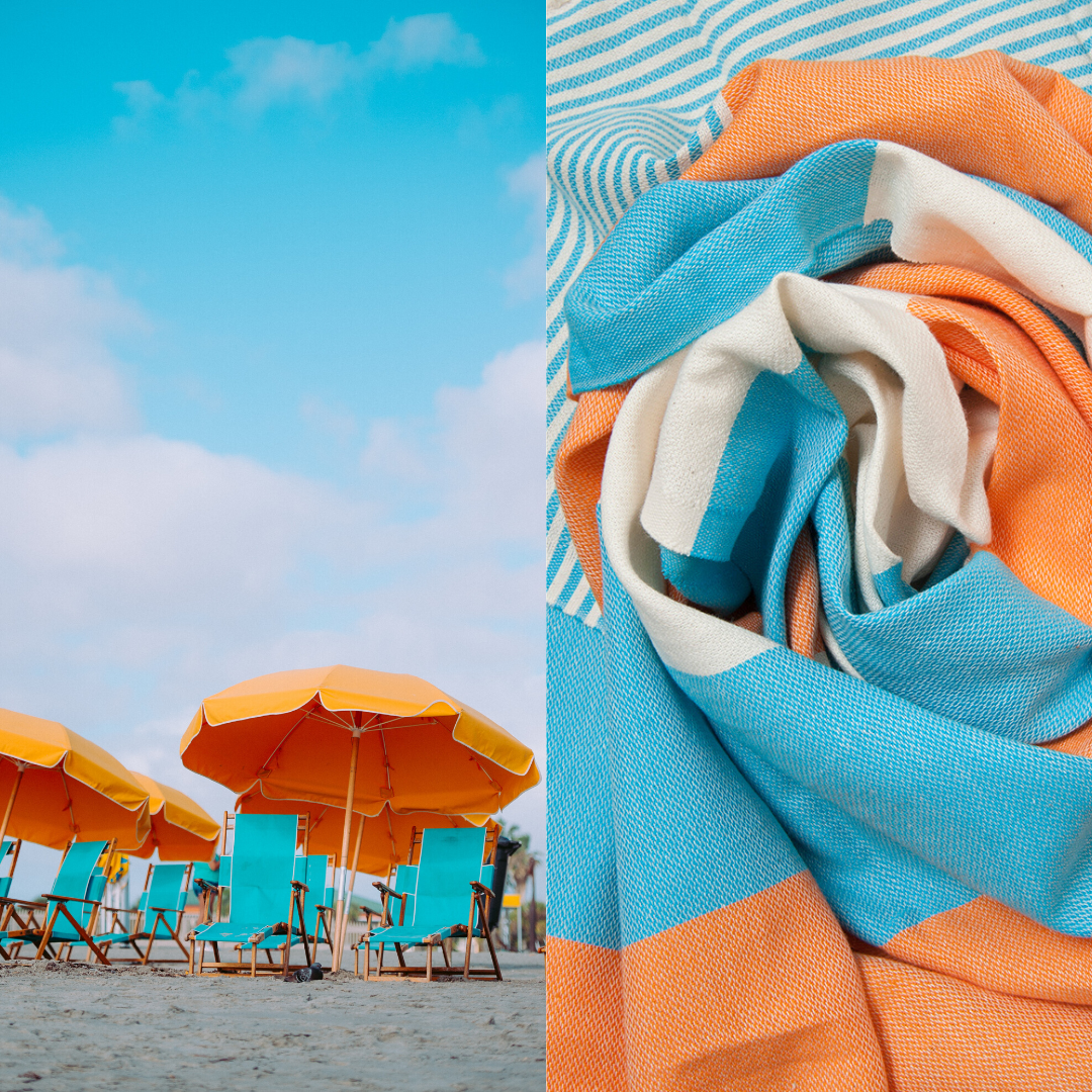 Hamam-Square-Original-Turkish-Peshtemal-Pestemal-Coton-Orange-Turquoise-beach-towel