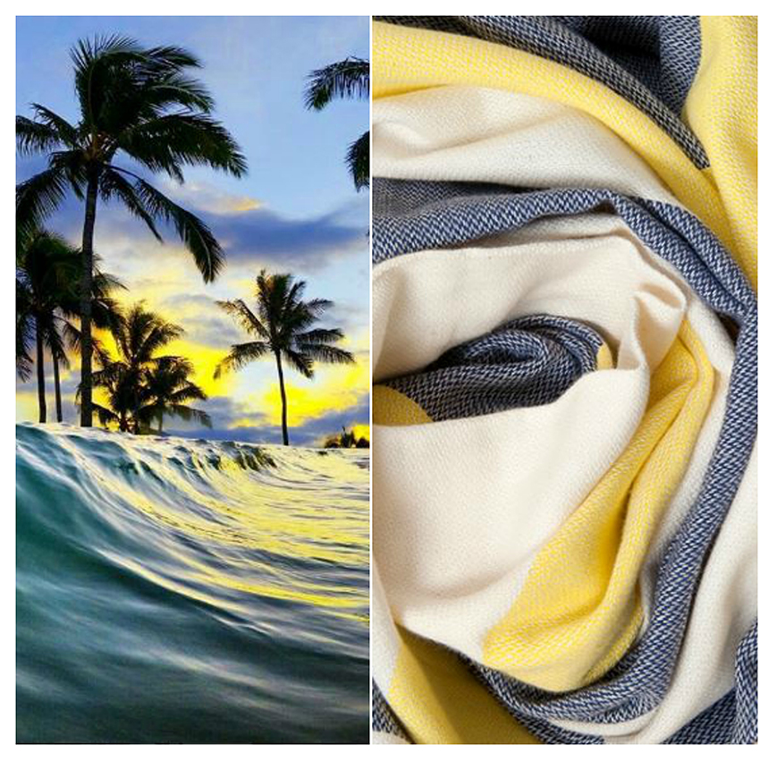 Hamam Square Original Turkish Peshtemal blue yellow beach towel