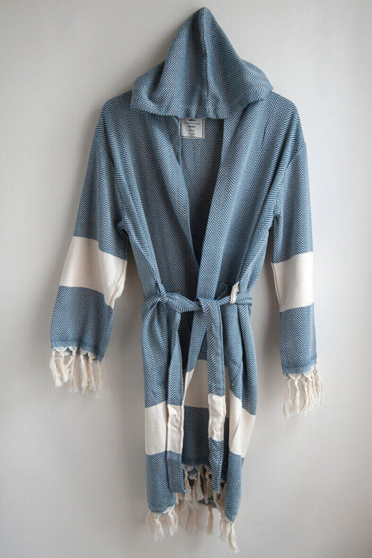 French Navy Herringbone Bathrobe Hamam Square