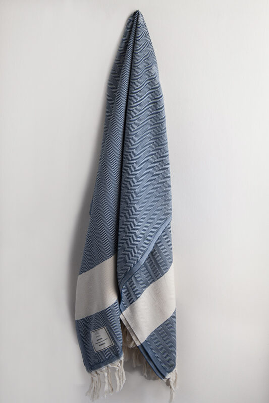 Hamam-Square-Original-Turkish-Herringbone-Dusty-Grey-Blue-beach-towel