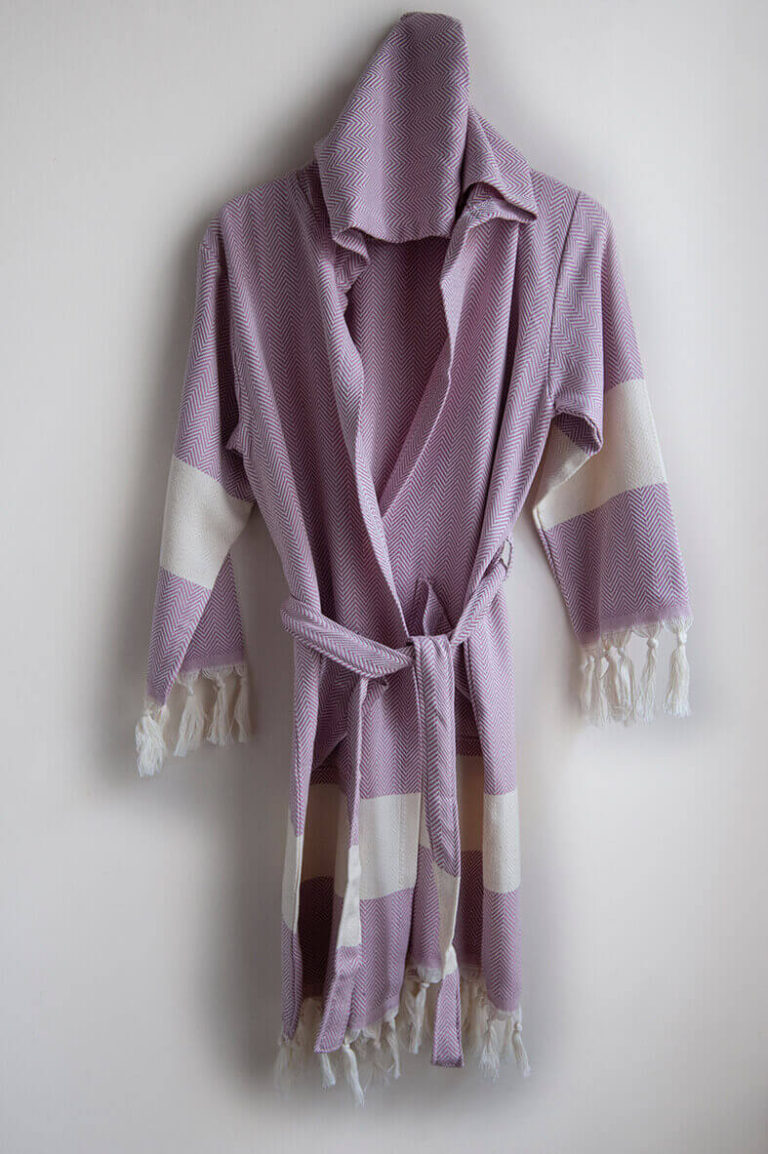 Dusty Pink Herringbone Bathrobe Hamam Square