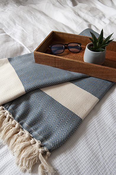 Herringbone-French-Blue-Blanket-Extra-Large-Double-King-size-bed-Cotton