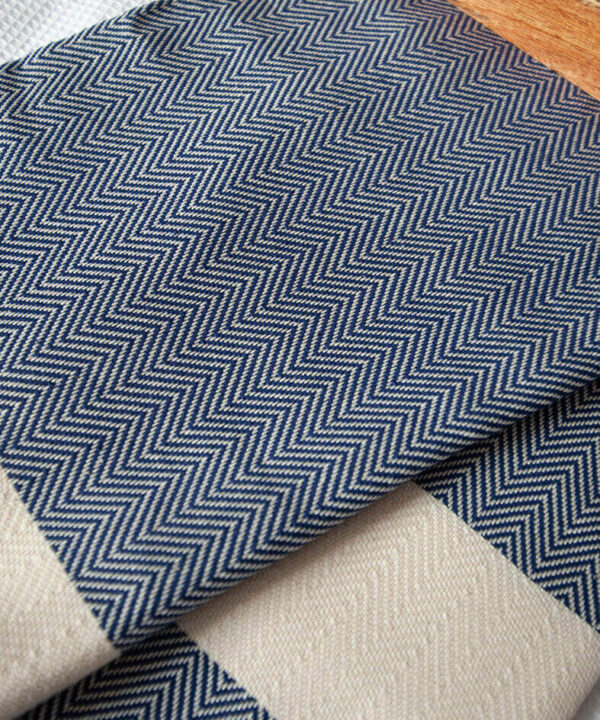 Herringbone-Navy-Blue-Blanket-Extra-Large-Double-King-size-bed-Cotton