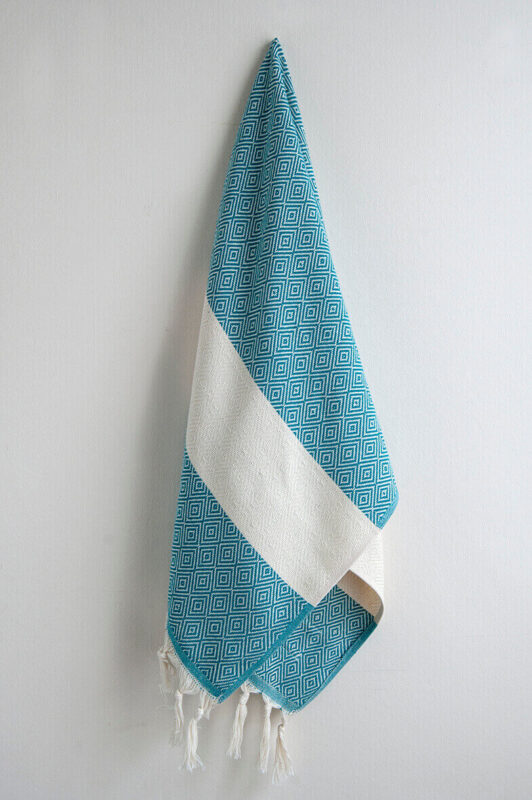 Hamam Square Cyan Diamond Hand Towel