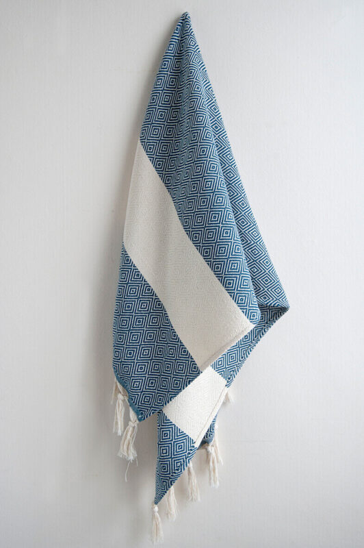 Hamam-Square-French-Navy-Diamond-Hand-Towel
