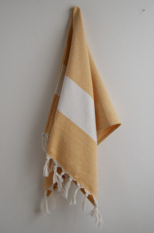 Hamam Square Mustard Yellow Diamond Hand Towel