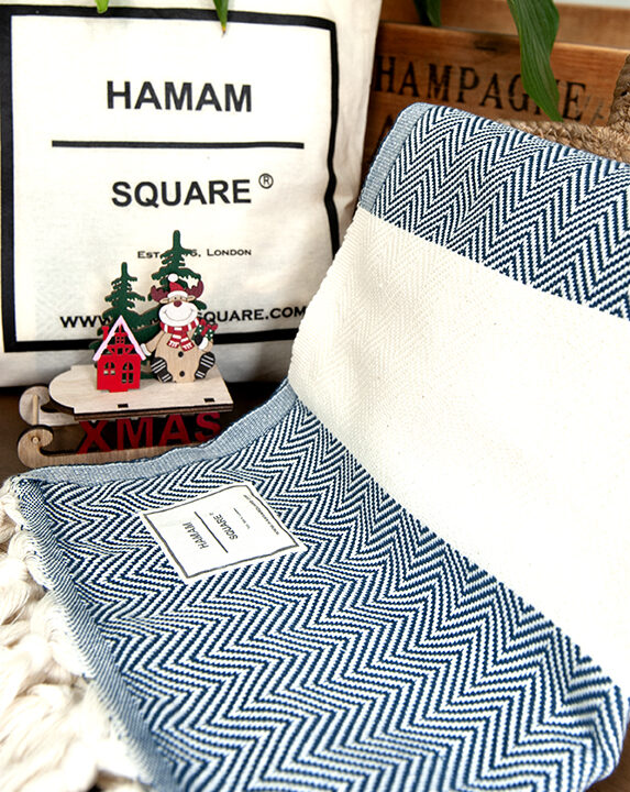 Hamam Square Original Turkish Herringbone Grey Blue beach towel6 copy