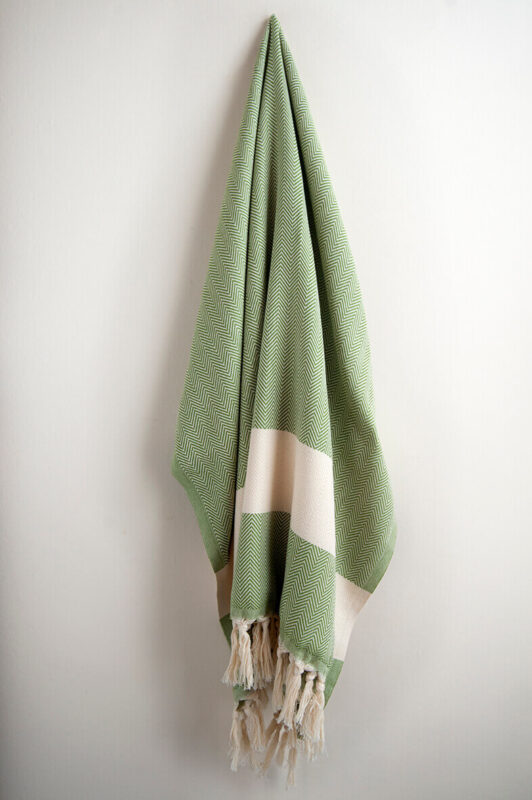 Olive Green Herringbone Turkish Towel Hamam Square