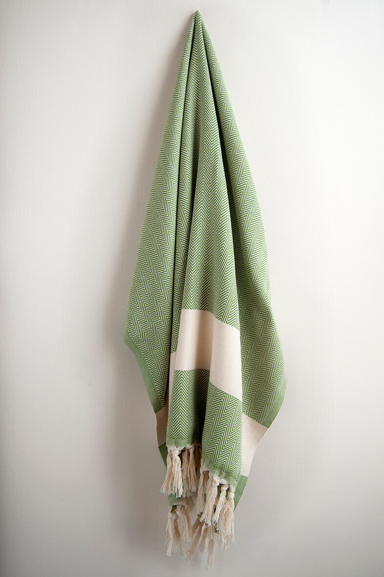 Olive Green Herringbone Turkish Towel