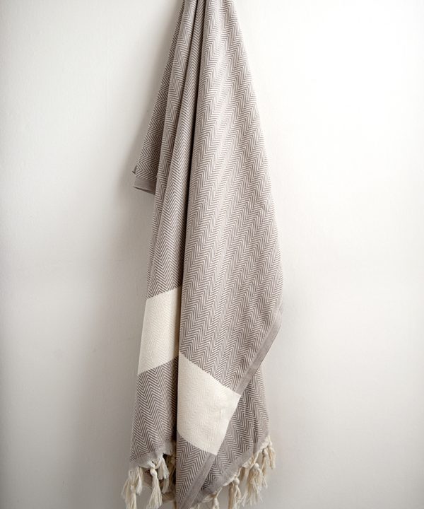 Hamam Square Original Turkish Herringbone Sandy Beige beach towel