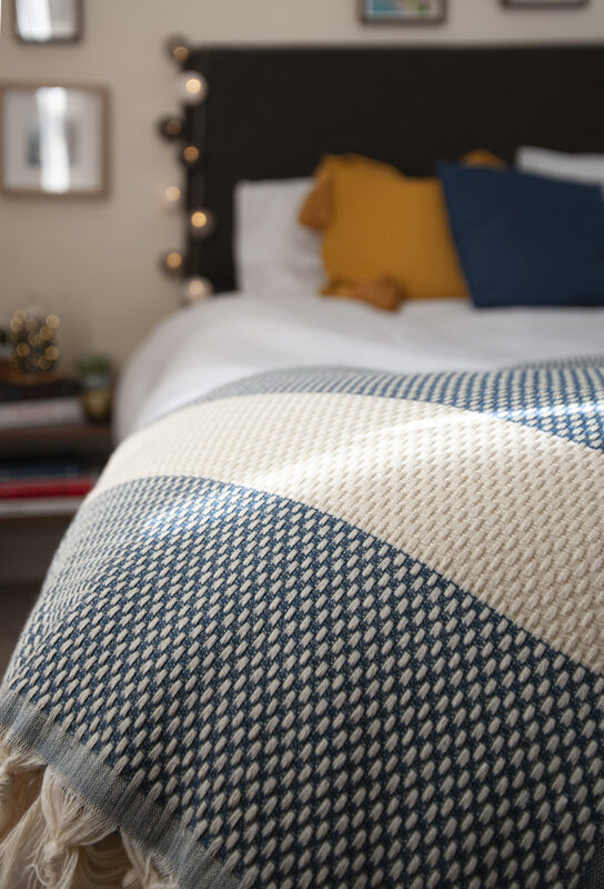 Hasir Blue Grey Blanket Extra Large Double King size bed Cotton