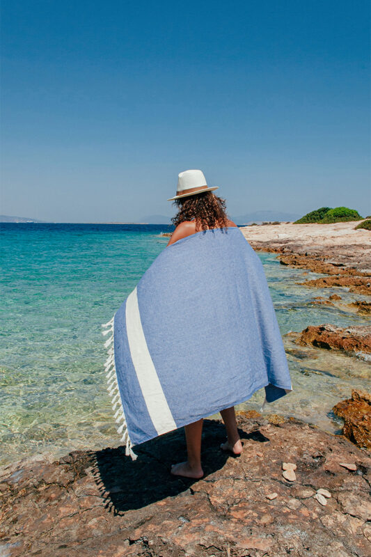 Hamam Square Original Turkish Diamond Royal Blue beach towel