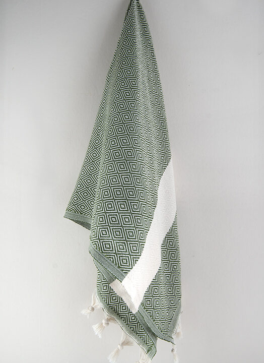 Hamam Square Khaki Green Diamond Hand Towel